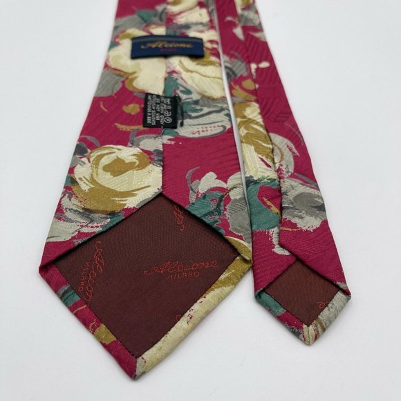 Alcione Milano 100% Silk Tie Made in Italy Floral Red - Picture 5 of 8